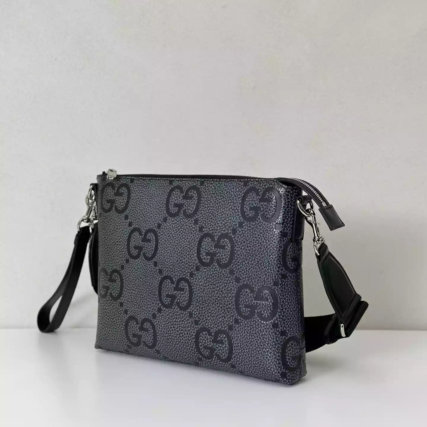 GG jumbo medium crossbody bag in grey and black GG leather - BG079 GG jumbo medium crossbody bag in grey and black GG leather