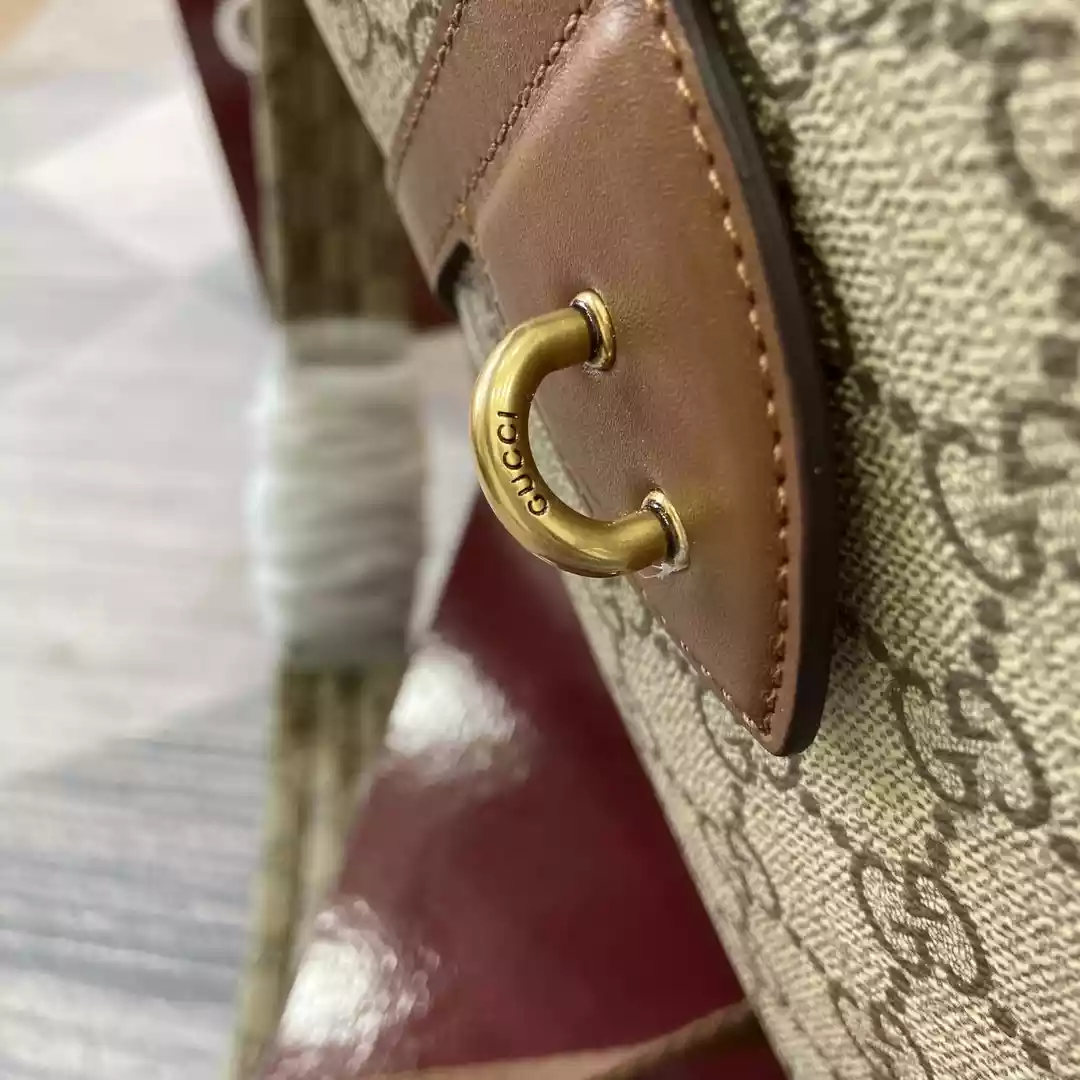 GG Emblem medium backpack in beige and dark brown - BG071 GG Emblem medium backpack in beige and dark brown