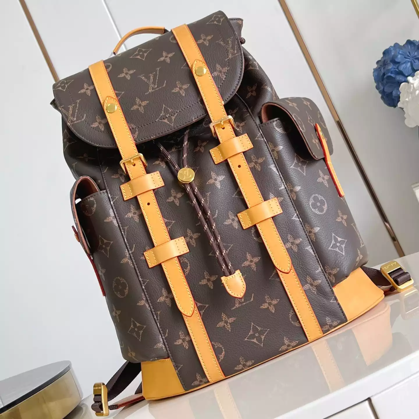CHRISTOPHER MM BACKPACK BROWN MONOGRAM CALF LEATHER M14038 - LW338 DISCOVERY BACKPACK PM SKY BLUE MONOGRAM CANVAS