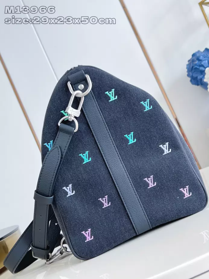 KEEPALL BANDOULIERE 50 BAG BLACK BLASON DENIM M13966 - LW352 DISCOVERY BACKPACK PM SKY BLUE MONOGRAM CANVAS