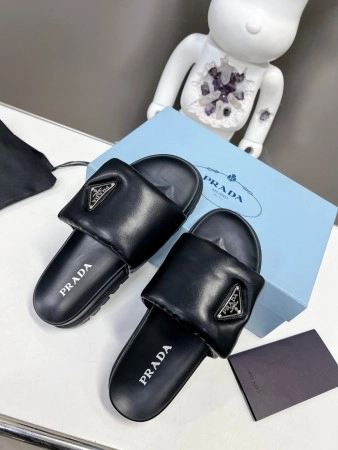 PRADA SLIDES IN BLACK SOFT PADDED NAPPA LEATHER - PSD079