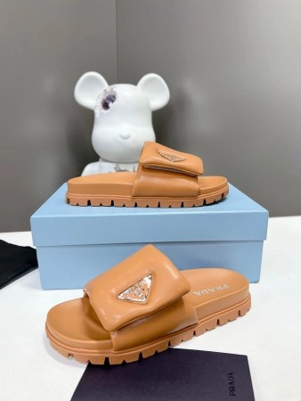 PRADA SLIDES IN BROWN SOFT PADDED NAPPA LEATHER - PSD078