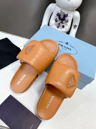 PRADA SLIDES IN BROWN SOFT PADDED NAPPA LEATHER - PSD078