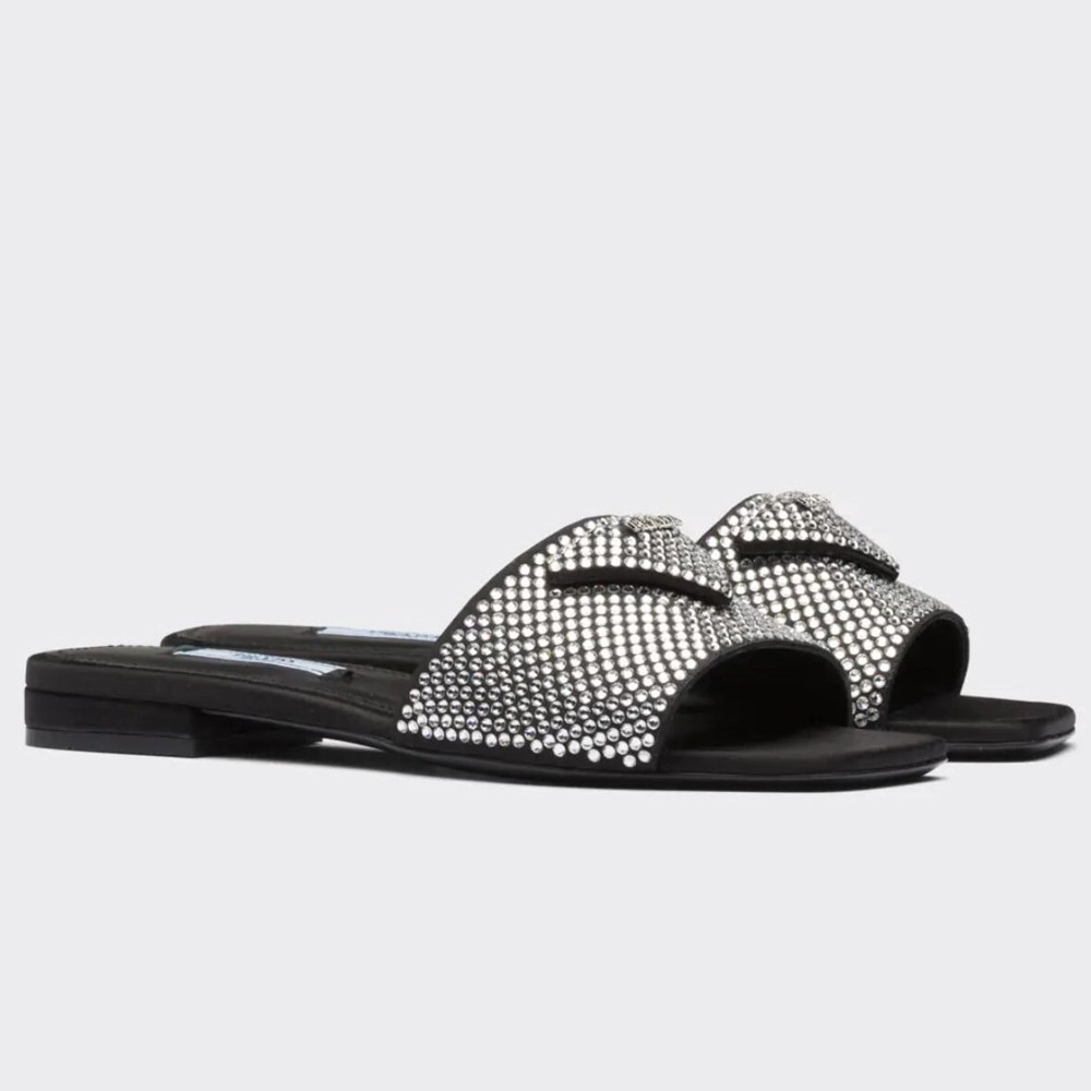 PRADA WOMEN'S SATIN SLIDES WITH CRYSTALS - PSD085