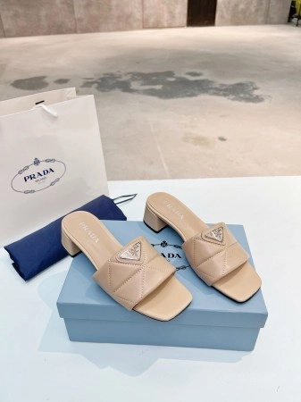 PRADA WOMEN'S SLIDES SANDALS 35MM IN BEIGE NAPPA LEATHER - PSD072