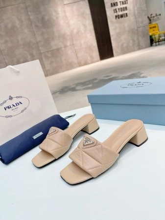 PRADA WOMEN'S SLIDES SANDALS 35MM IN BEIGE NAPPA LEATHER - PSD072