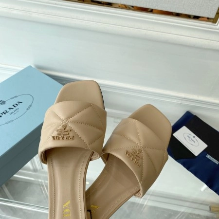 PRADA WOMEN'S SLIDES SANDALS IN BEIGE NAPPA LEATHER - PSD076