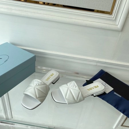 PRADA WOMEN'S SLIDES SANDALS IN WHITE NAPPA LEATHER - PSD077