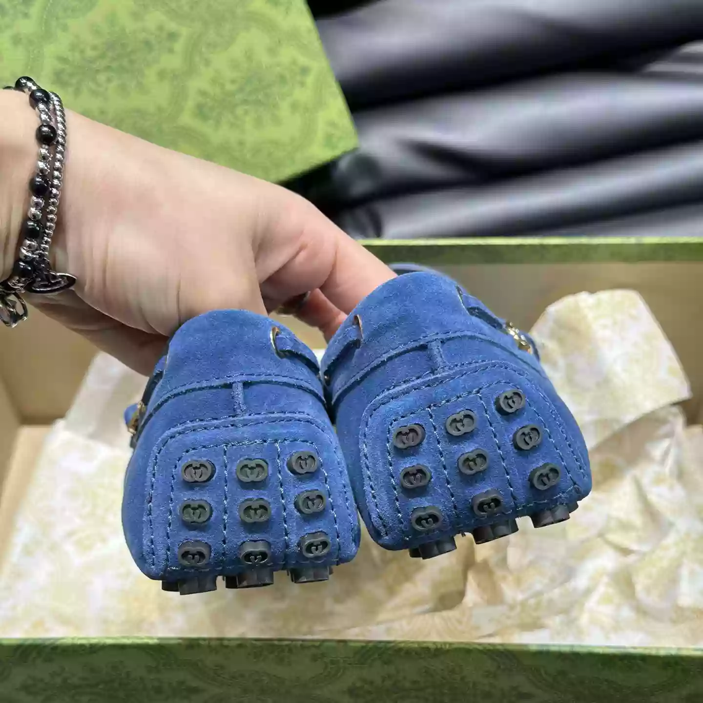 MEN'S DRIVER WITH INTERLOCKING G IN BLUE - GL100