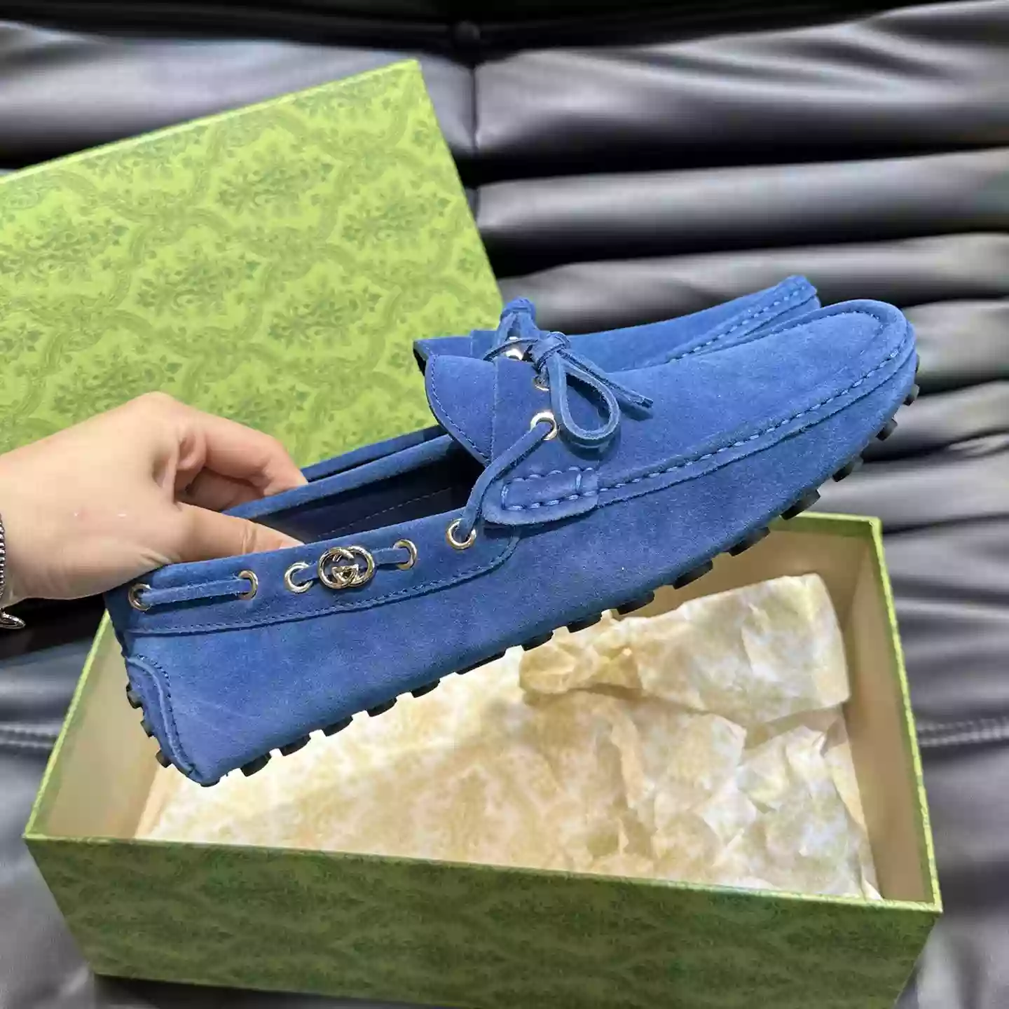 MEN'S DRIVER WITH INTERLOCKING G IN BLUE - GL100