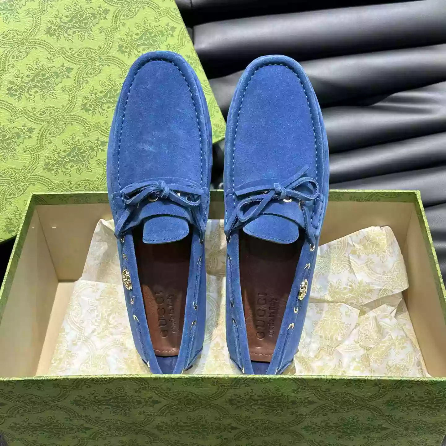 MEN'S DRIVER WITH INTERLOCKING G IN BLUE - GL100