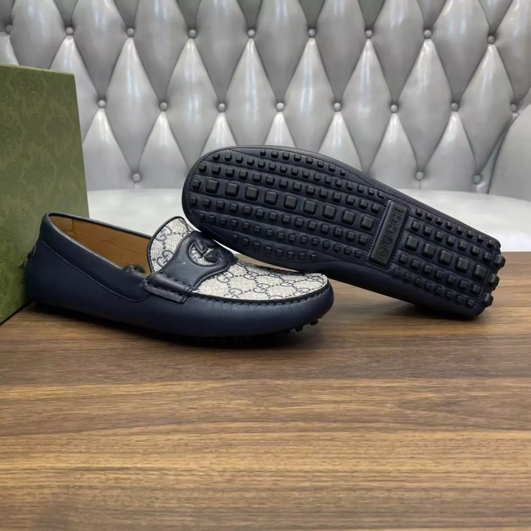 MEN'S INTERLOCKING G DRIVER BLUE LEATHER - GL108