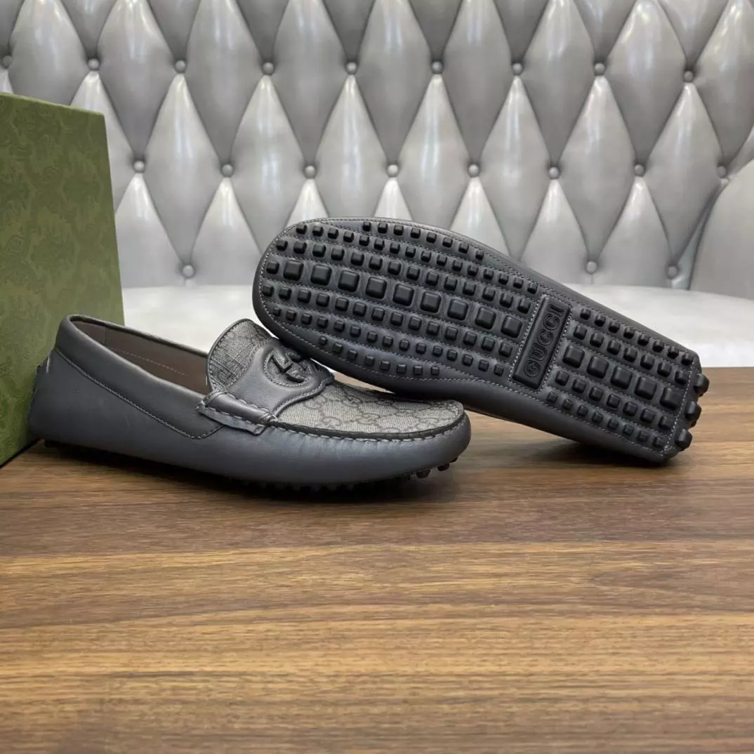 MEN'S INTERLOCKING G DRIVER GREY LEATHER - GL107