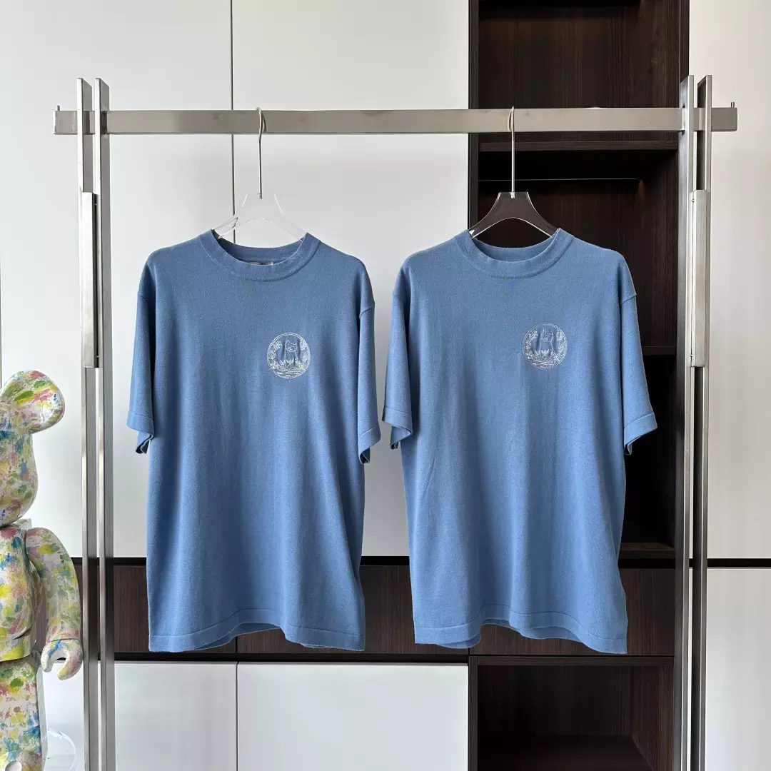 CD AND HYLTON NEL KNIT T-SHIRT BLUE COTTON AND SILK JERSEY - DOT048