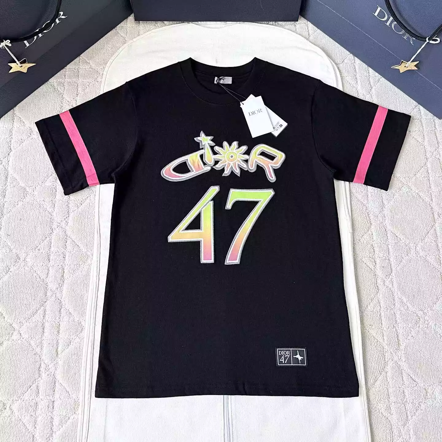 DIOR AND LEWIS HAMILTON T-SHIRT RELAXED FIT BLACK SLUB COTTON JERSEY - DOT027