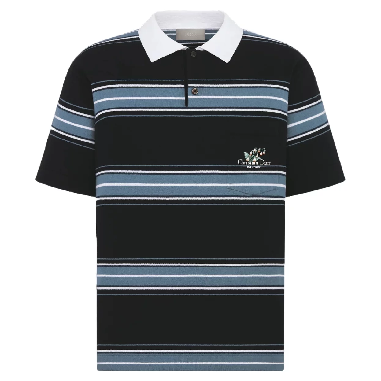 DIOR COUTURE LILY OF THE VALLEY POLO SHIRT BLUE COTTON AND CASHMERE JERSEY - DOT040
