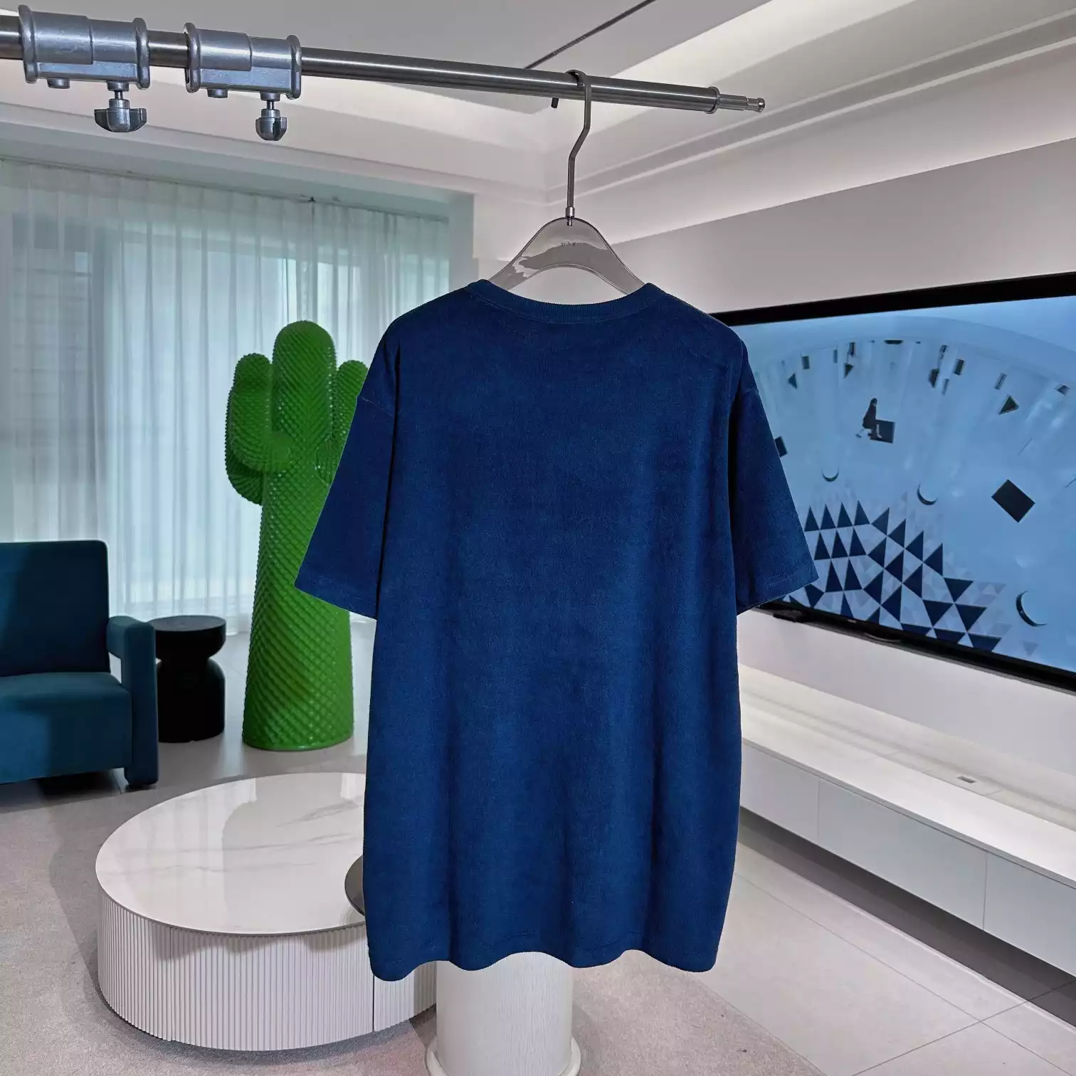 DIOR COUTURE T-SHIRT, RELAXED FIT BLUE TERRY COTTON - DOT039