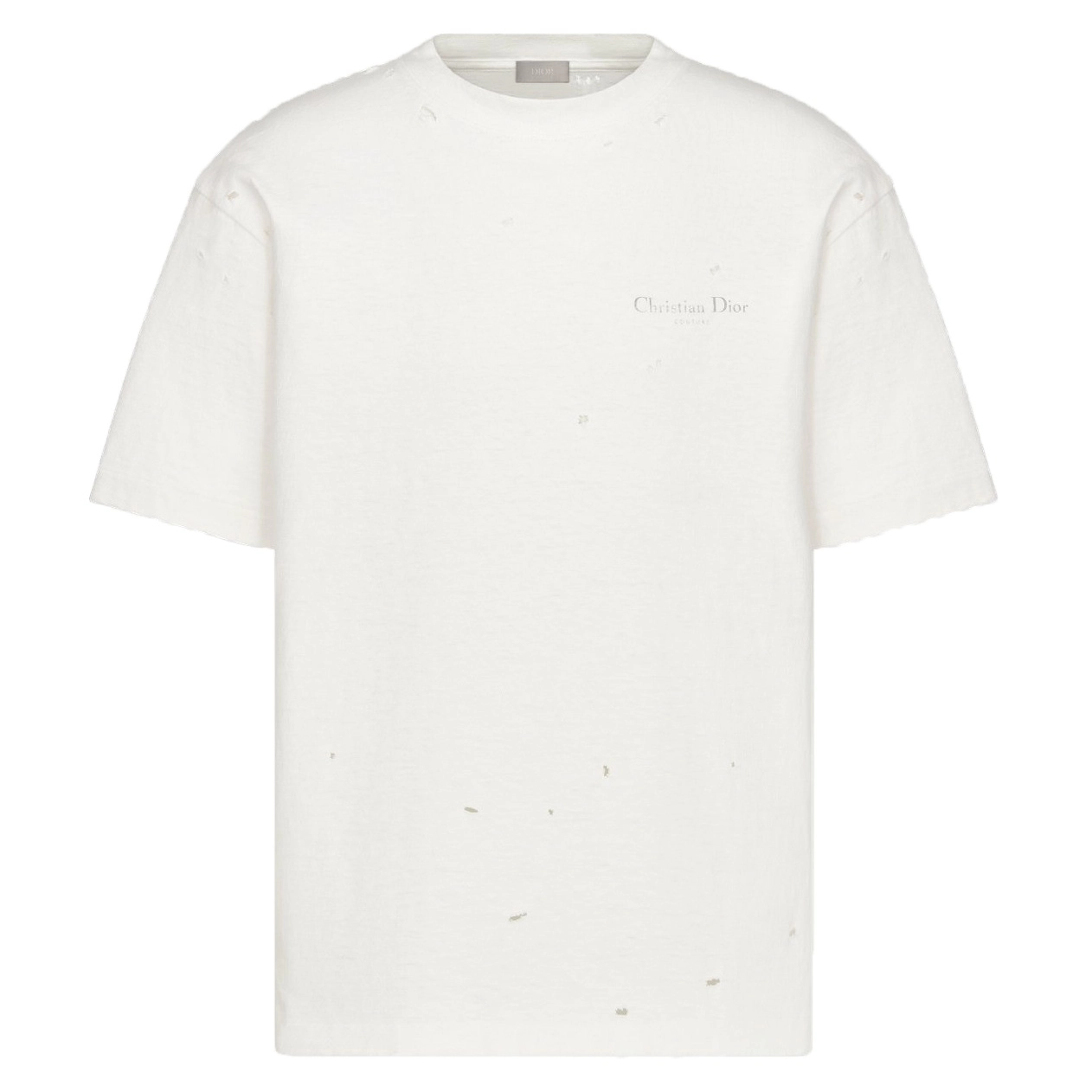 DIOR COUTURE T-SHIRT, RELAXED FIT WHITE DISTRESSED-EFFECT COTTON JERSEY - DOT045