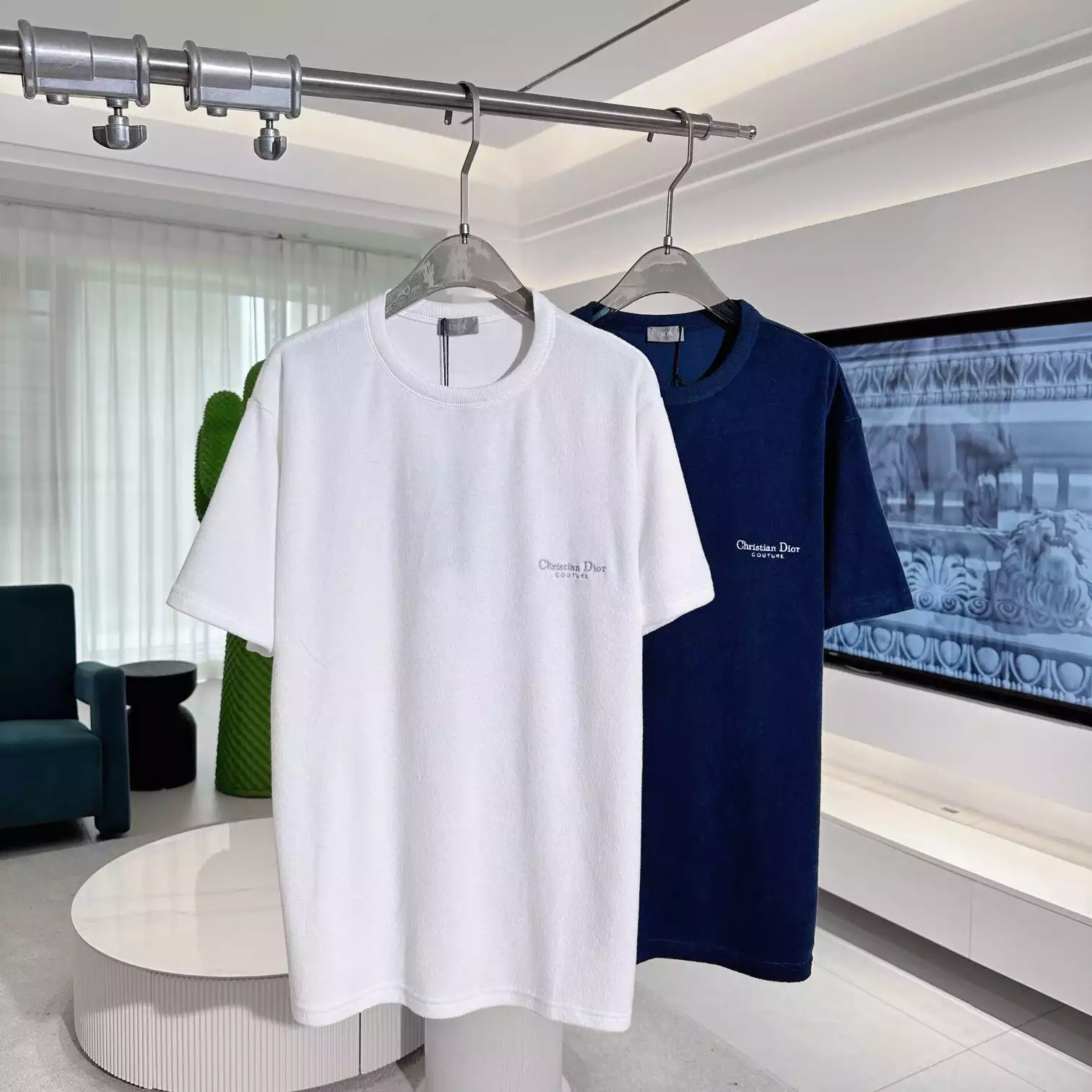 DIOR COUTURE T-SHIRT, RELAXED FIT WHITE TERRY COTTON - DOT038