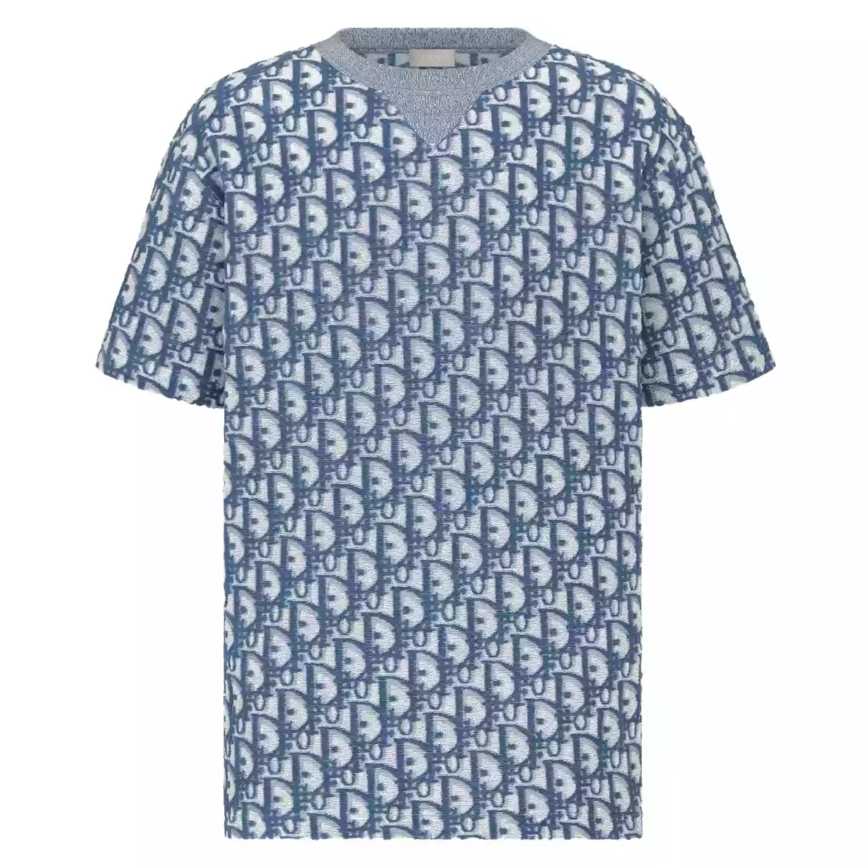 DIOR OBLIQUE T-SHIRT, RELAXED FIT BLUE AND WHITE TERRY COTTON JERSEYY - DOT046