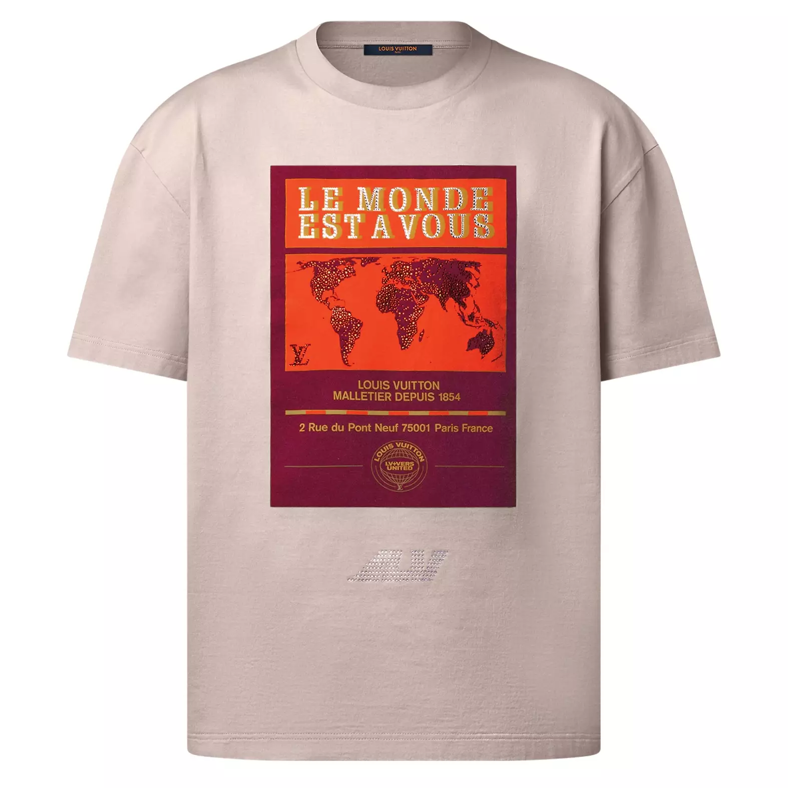 EMBELLISHED GRAPHIC COTTON T-SHIRT IN BROWN - LVTS135 Damier Jacquard Short-Sleeved Crewneck - LVTS089