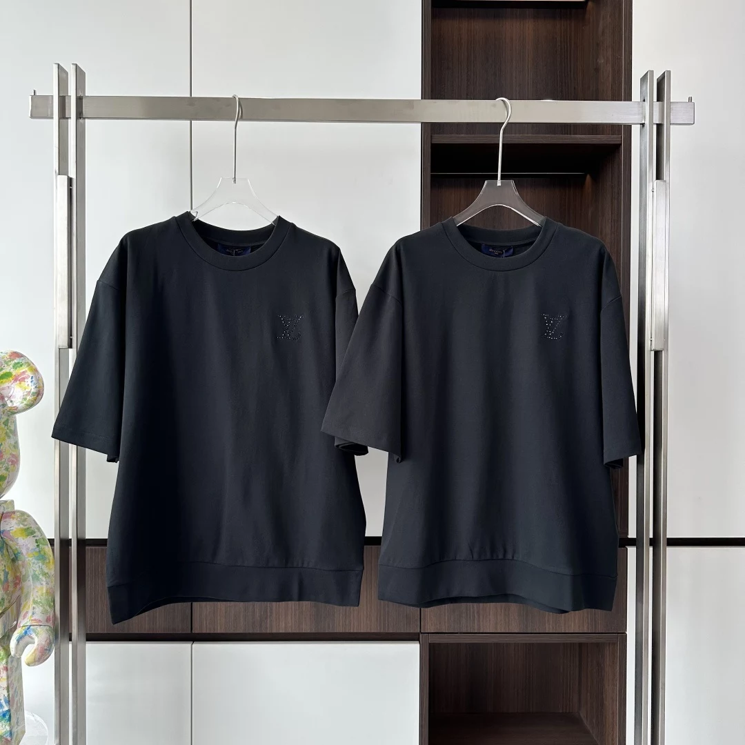 EMBELLISHED JERSEY T-SHIRT - LVTS123 Damier Jacquard Short-Sleeved Crewneck - LVTS089