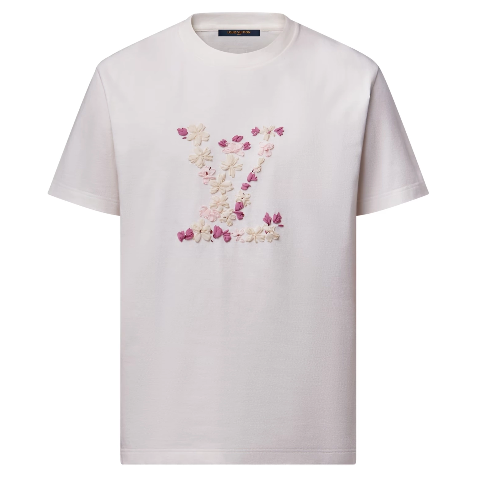 EMBROIDERED T-SHIRT IN WHITE - LVTS096 Damier Jacquard Short-Sleeved Crewneck - LVTS089