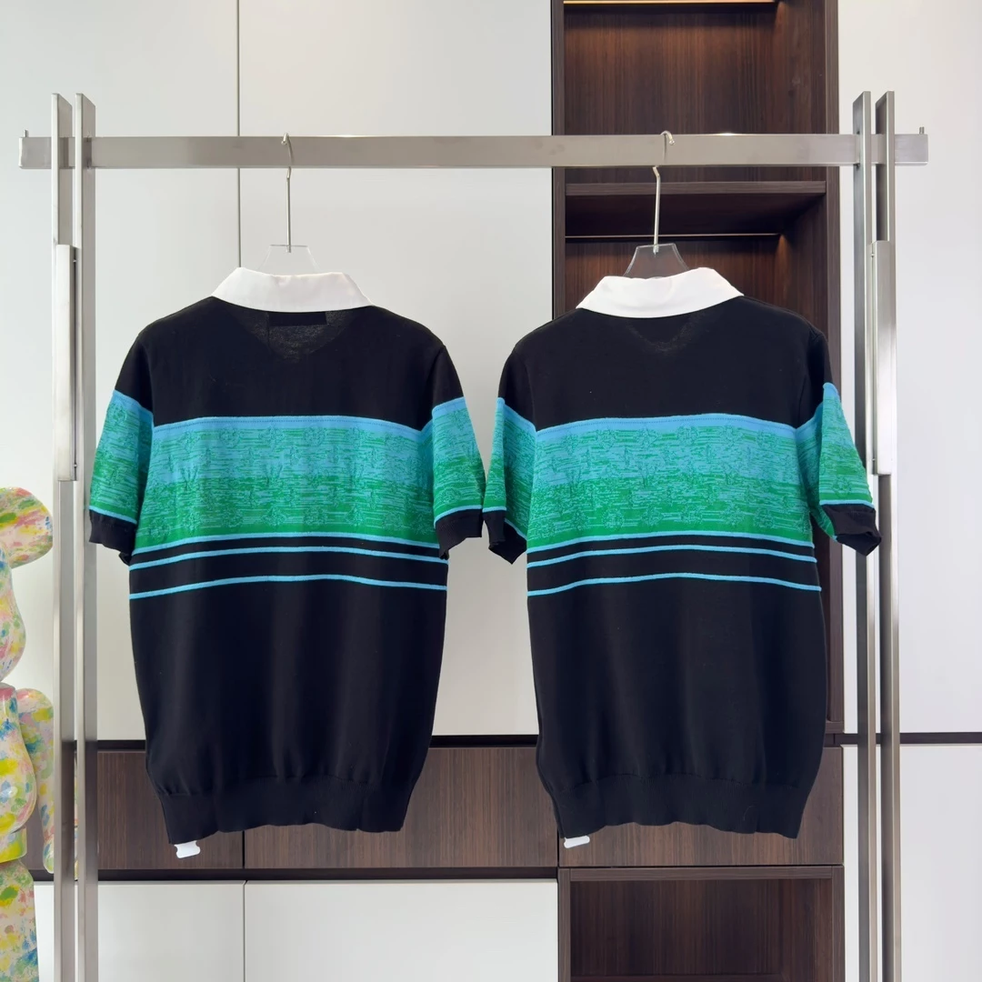 IRIDESCENT JACQUARD SHORT-SLEEVED POLO - LVTS138 Damier Jacquard Short-Sleeved Crewneck - LVTS089