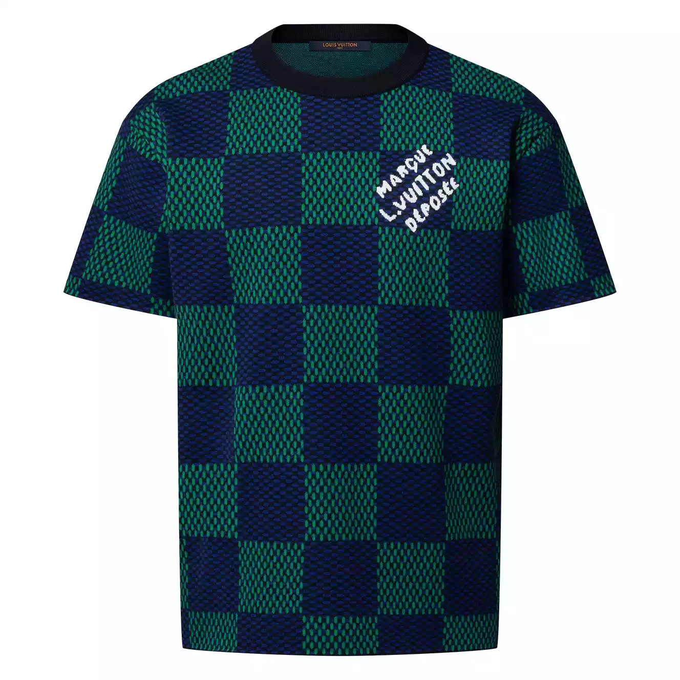 JACQUARD DAMIER SHORT-SLEEVED COTTON CREWNECK - LVTS131 Damier Jacquard Short-Sleeved Crewneck - LVTS089