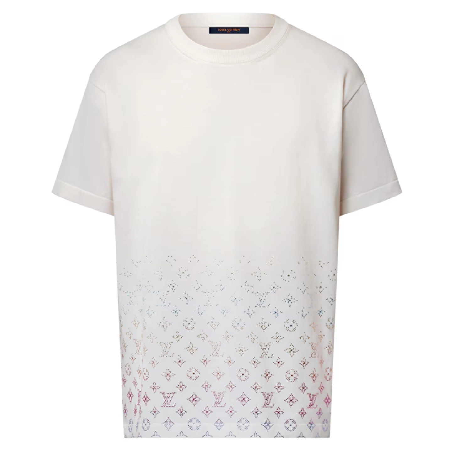 MONOGRAM GRADIENT EMBELLISHED SHORT-SLEEVED CREWNECK IN MILKY WHITE - LVTS118 Damier Jacquard Short-Sleeved Crewneck - LVTS089