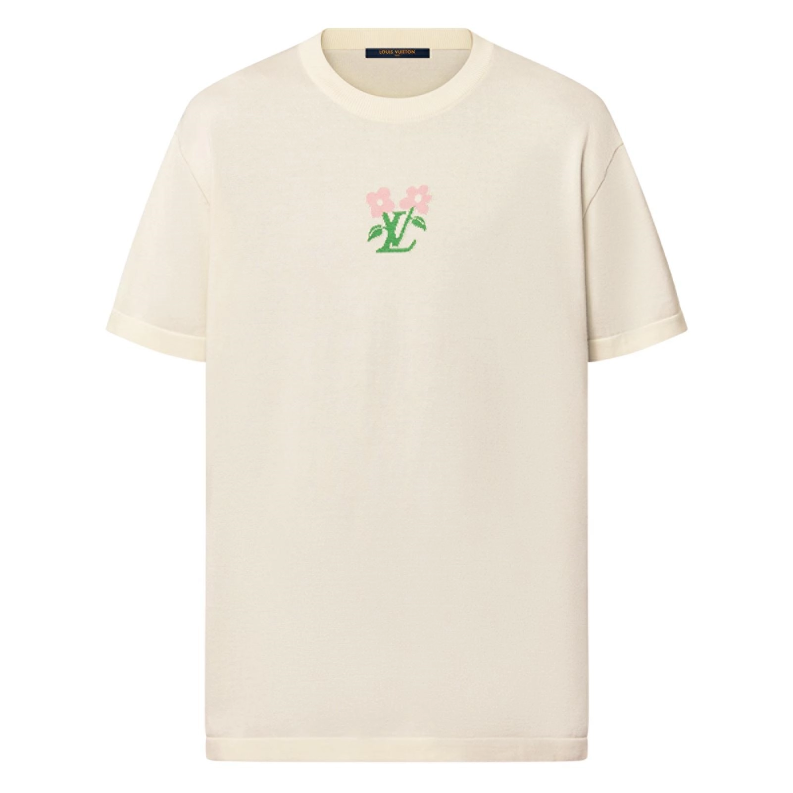 SHORT-SLEEVED COTTON KNITTED CREWNECK WHITE - LVTS137 Damier Jacquard Short-Sleeved Crewneck - LVTS089