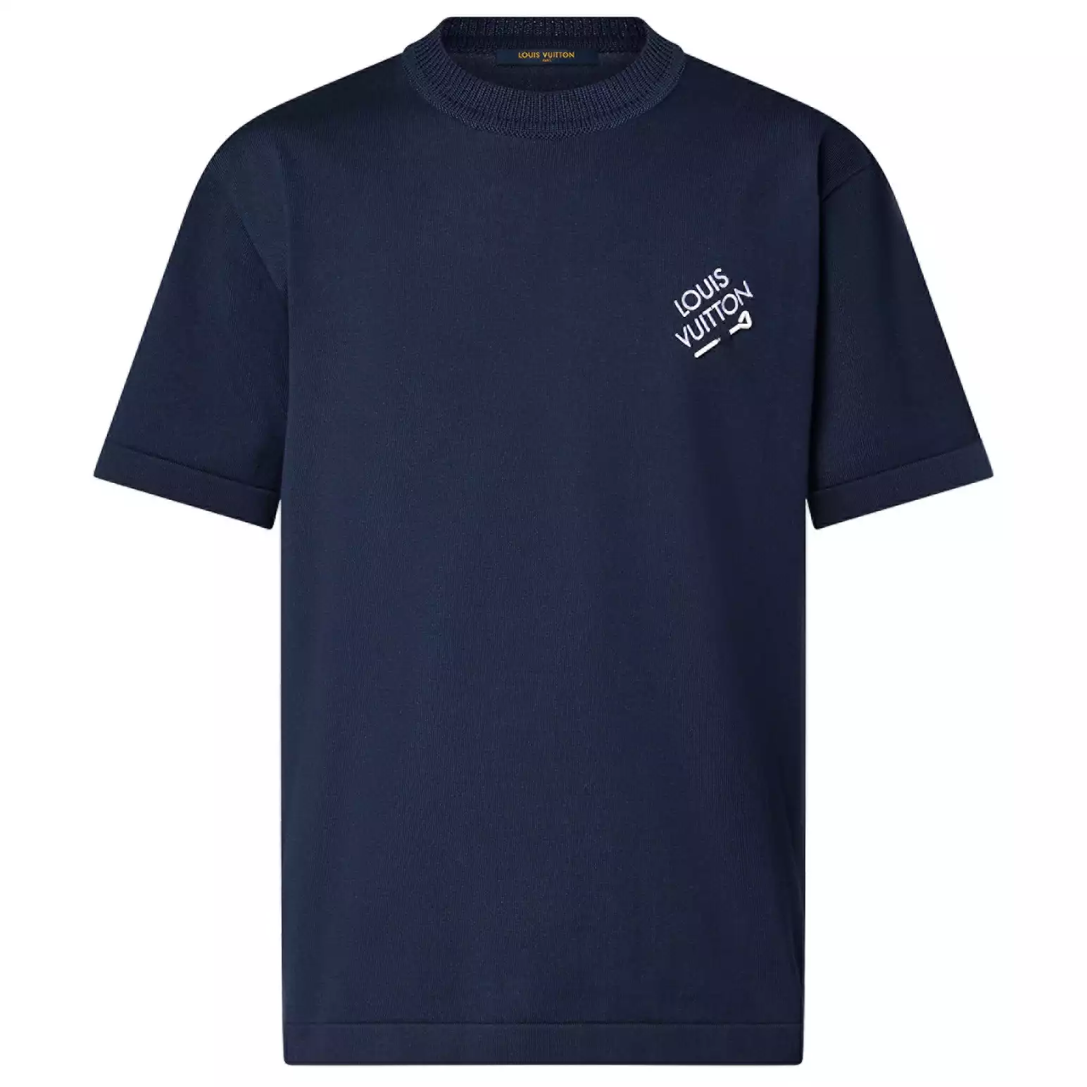 SIGNATURE SHORT-SLEEVED COTTON CREWNECK IN BLUE - LVTS113 Damier Jacquard Short-Sleeved Crewneck - LVTS089