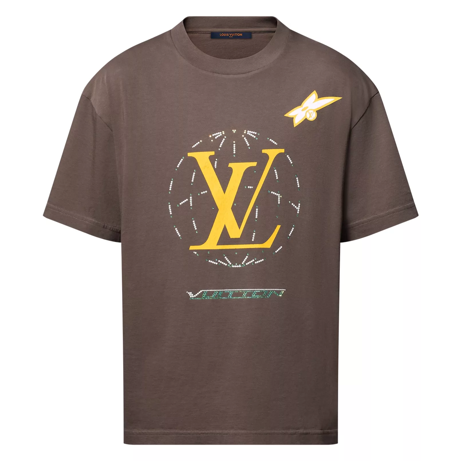 WASHED EMBELLISHED COTTON T-SHIRT - LVTS129 Damier Jacquard Short-Sleeved Crewneck - LVTS089