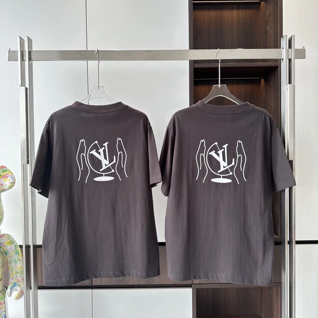 WASHED PRINTED COTTON T-SHIRT DARK EBONY - LVTS136 Damier Jacquard Short-Sleeved Crewneck - LVTS089